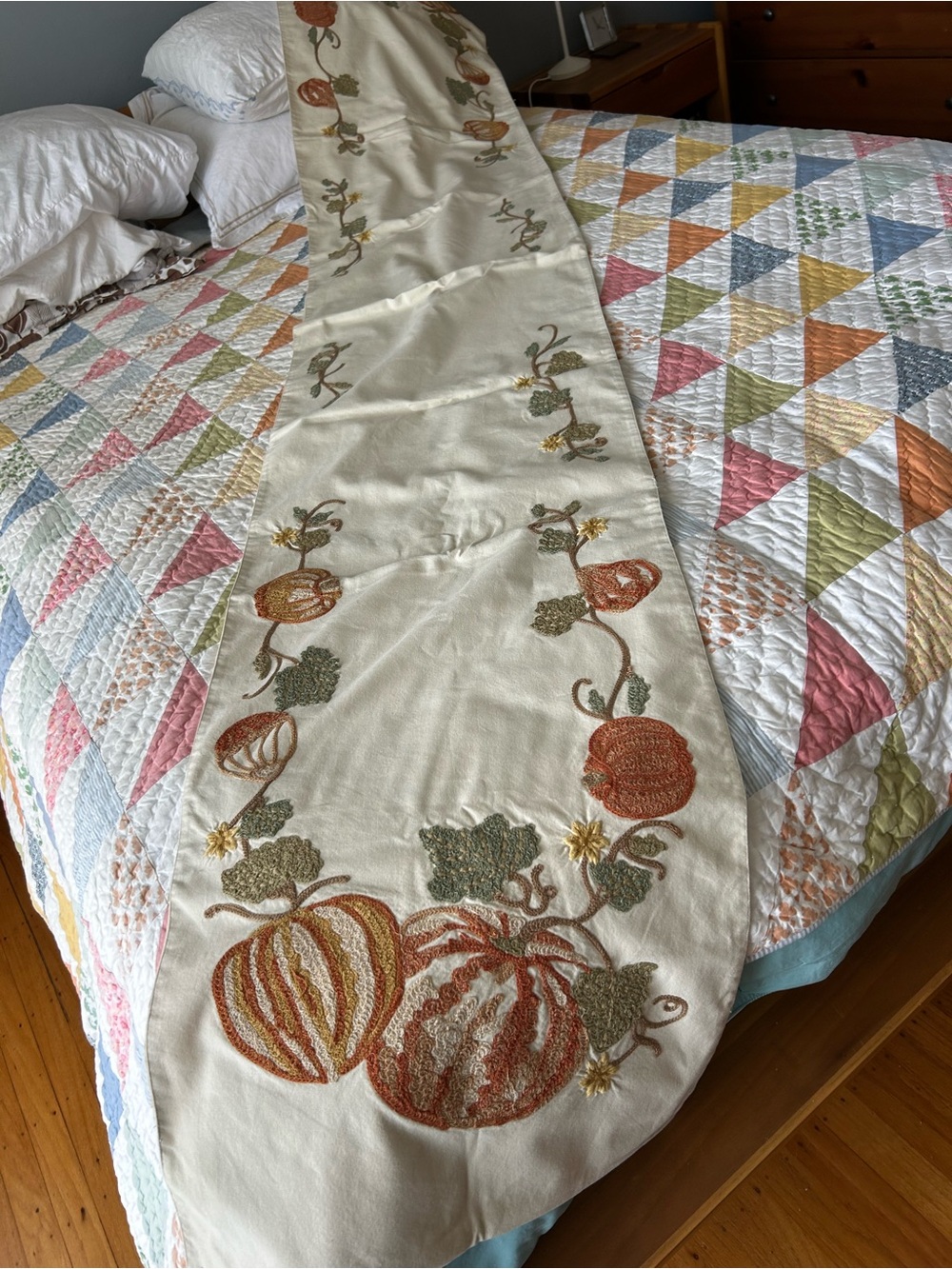 Pottery Barn Pumpkin Embroidered Table Runner 18” x 108”